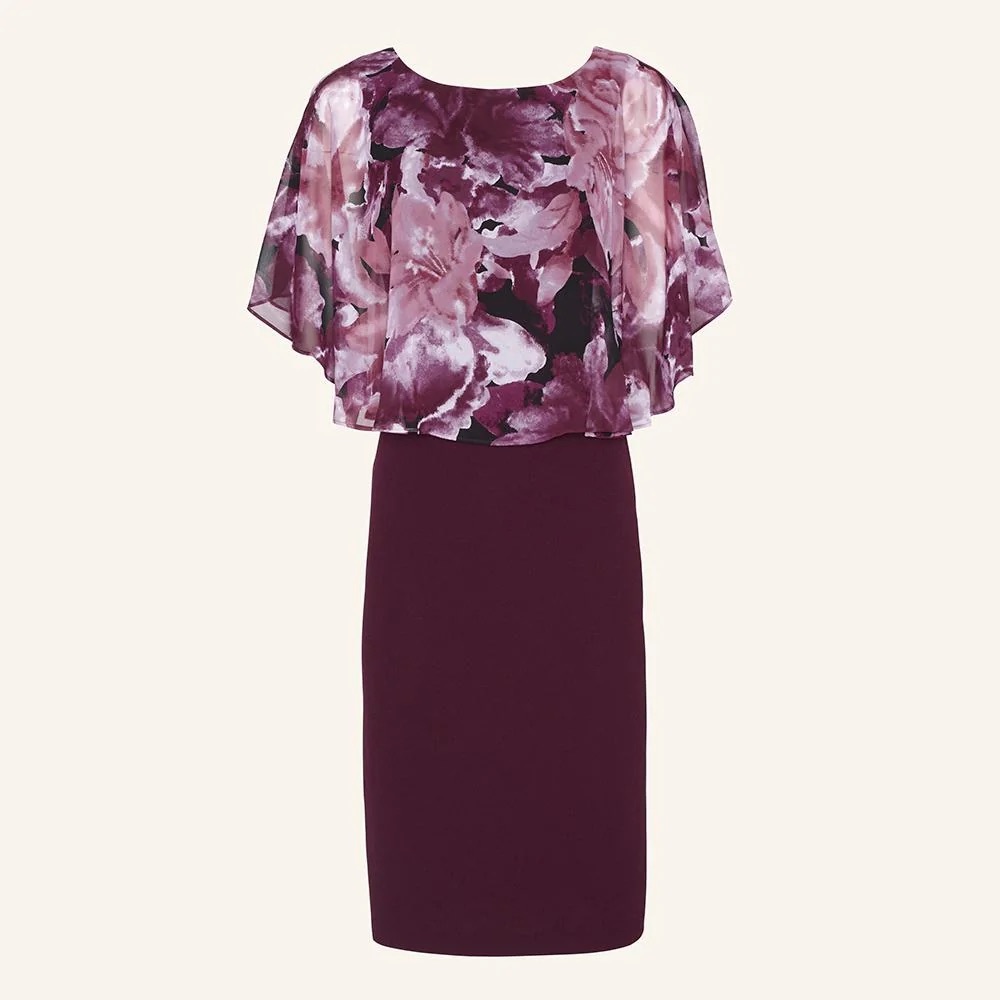 NWT Connected Apparel chiffon overlay wine colored shift dress